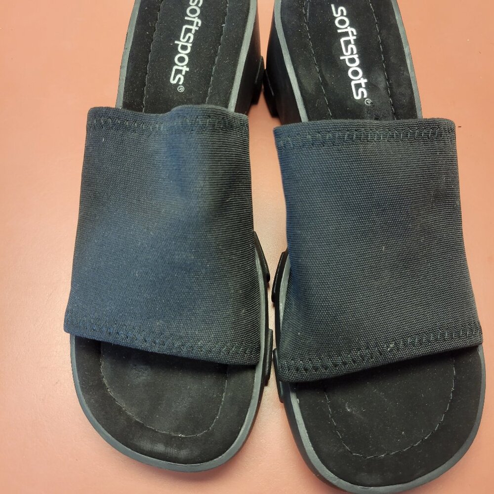 Soft Spots Black Stretchy Wedge Comfort Sandals 7M